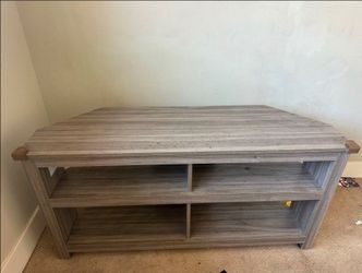 Gray Wood-Grain TV Stand with Shelves