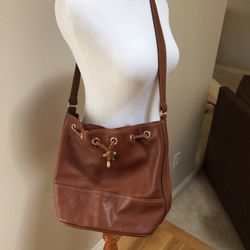 Brown Leather Crossbody Bucket Purse