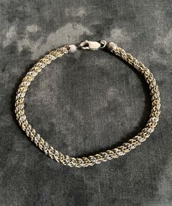 Sterling Silver 925 Italy Vermeil Gold/Silver Swirl Twisted Diamond Cut Rope Link Chain 8" Bracelet 10.63g Margarita