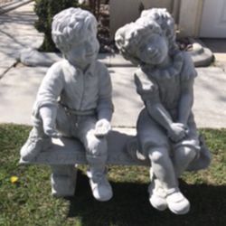 New Kids On Bench Made Out Of Cement Beautiful Yard Decoration 