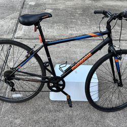 Mongoose Hotshot Hybrid Bike, 7-speed, 700c wheels, Black / Orange