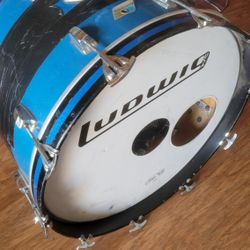 Ludwig Vintage 1970s Blue Sparkle Bass Drum With Tom Mount Hardware 