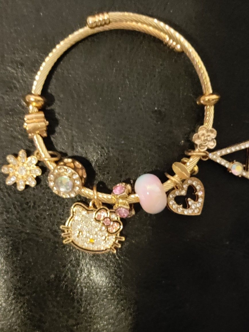 Hello Kitty Charm Bracelet In Gold Tone
