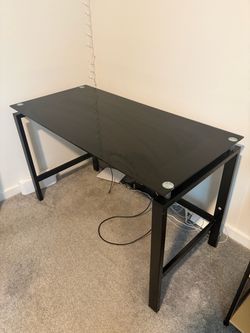 Black Glass Top Desk with Metal Frame