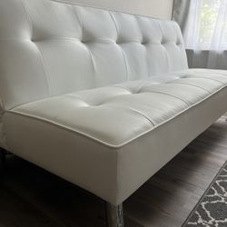 Futon - White faux leather Sofa Bed