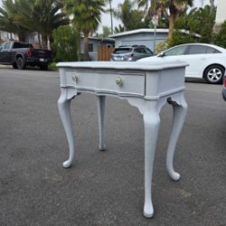 Vintage Wooden Table With Drawer, Light Gray, Shabby Chic, Painted, French Style, Cute Side Table