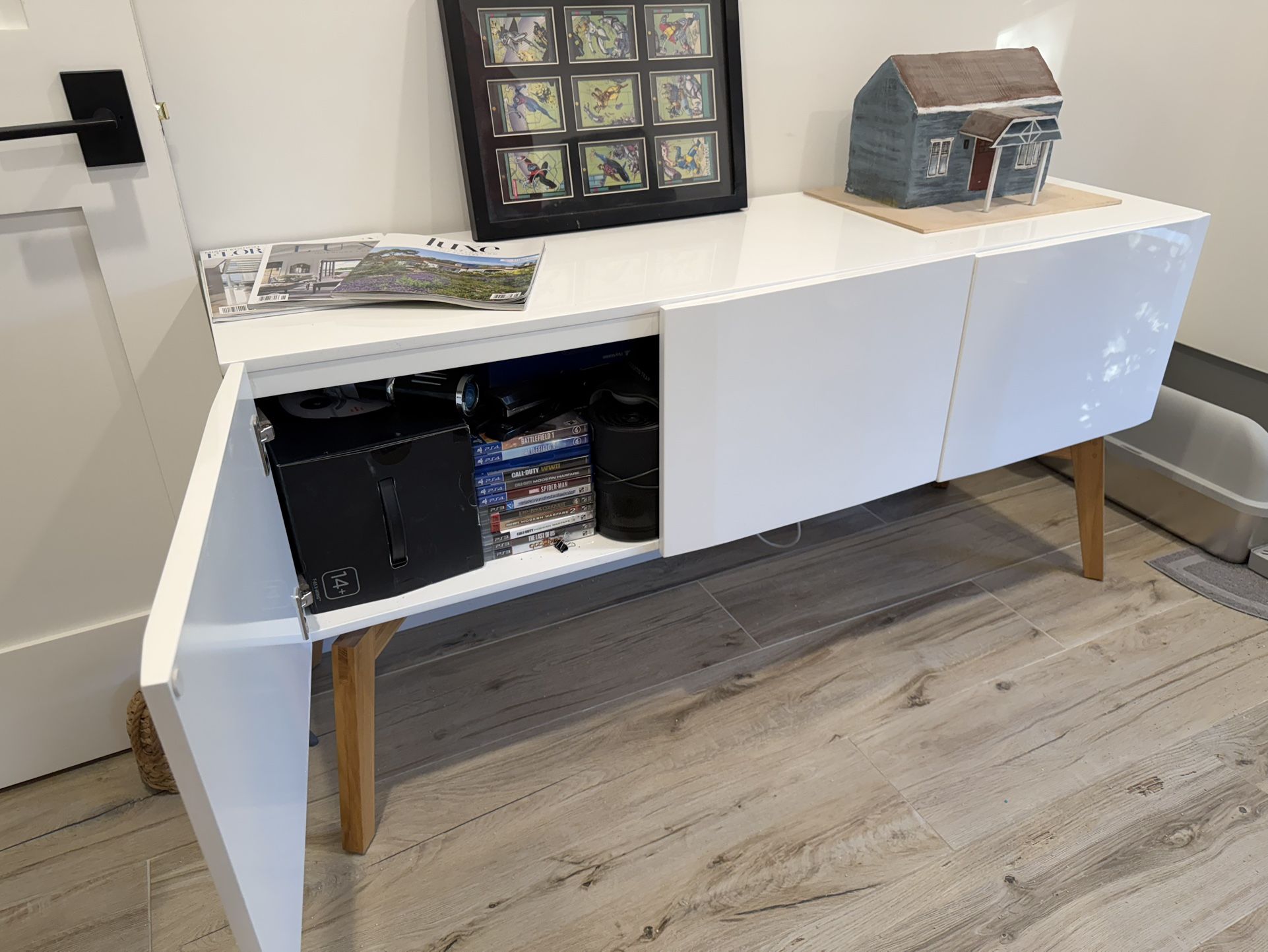 CB2 High Gloss White Console Media Unit. 