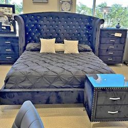 VELVET Upholstered Bed In GREY 🩶🩶🩶 - Tall Headboard 