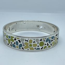Brighton ~ Silver Plated Enamel Floral Bangle Bracelet ~ Multi Color ~ 7.9 in
