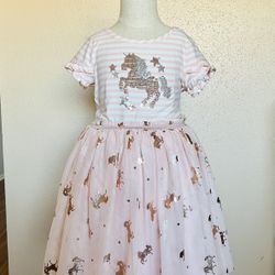Girls Rose Gold Tulle Unicorn Dress Size 6