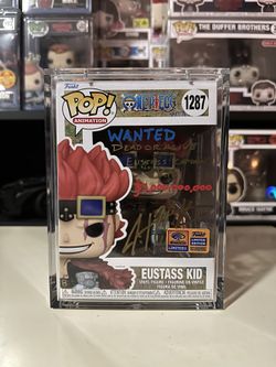 Eustass kid con sticker Funko Pop signed with pop armor and psa authentication