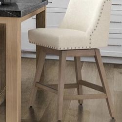 Only One )26-inch bar stool, beige swivel stool, bar stool upholstered in fabric of  Linen, solid wood legs with footrest, stool of  Modern bar