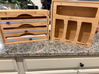 Bamboo Kitchen Wrap and Bag Organizer Set