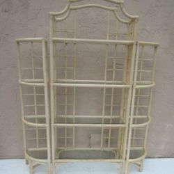 Shelving unit glass 1980s Coastal Style Natural Wicker Rattan Pagoda Etagere