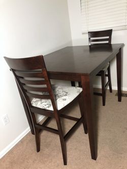 Nice Pub Height Style Espresso Wood Dining Table & 2 Chairs Set