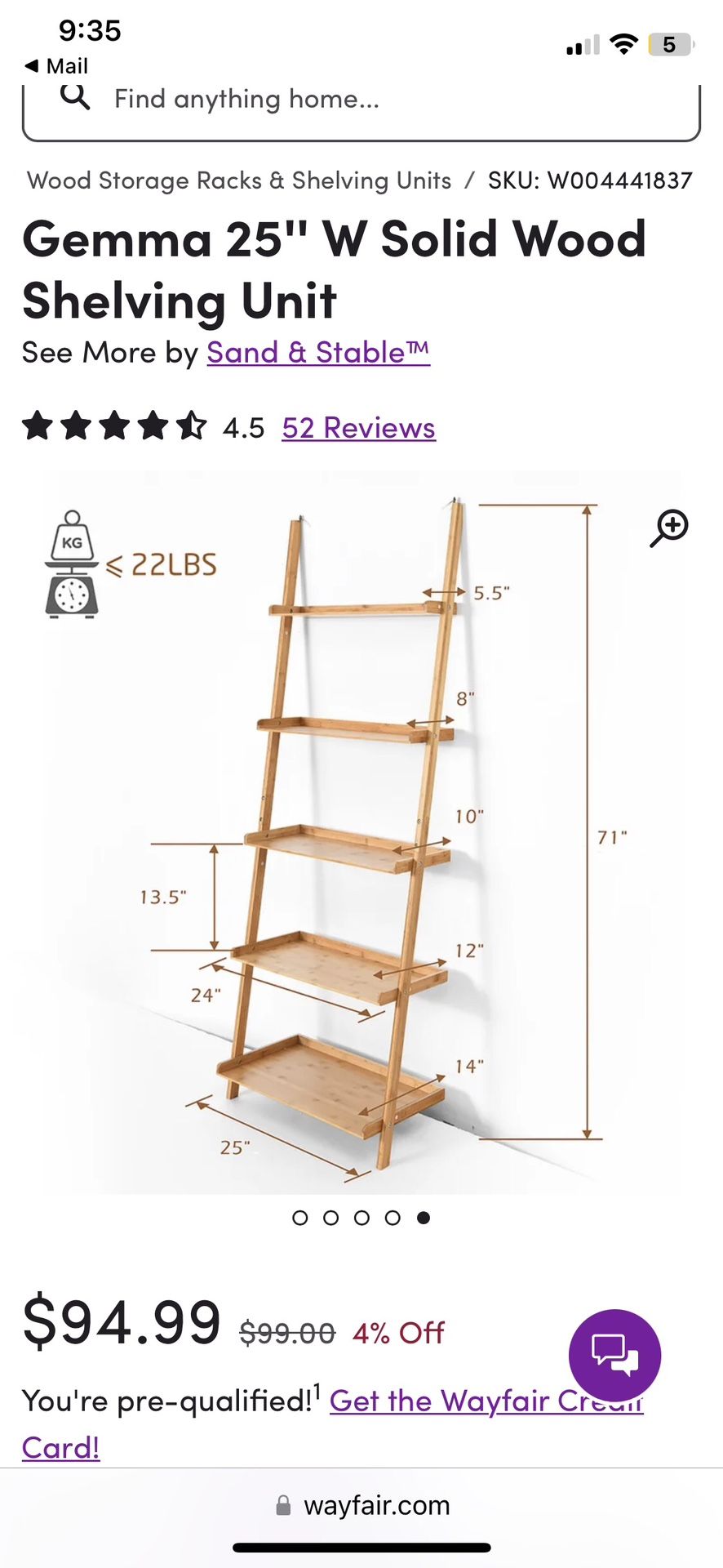 71” Bamboo Ladder Bookshelf 