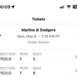 2 Tickets: Marlins @ Dodgers 5/6