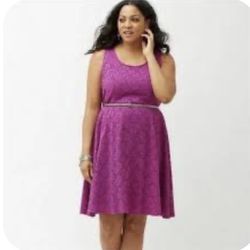 Lane Bryant pink/purple floral lace skater dress plus size 14/16