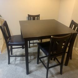 Dark Walnut Brown Wooden Table And Chair Set