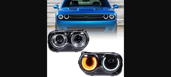 FIONE Headlight Assembly Pair for Dodge Challenger 2015-2021 - Black Halogen