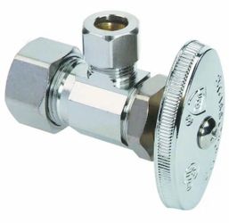 BrassCraft multi-turn angle valve with a 1/2-inch nominal compression inlet and a 3/8-inch O.D. compression outlet