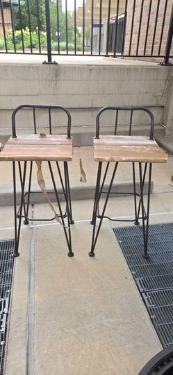 Industrial Bar Stools with Wood Seats – Set of 2