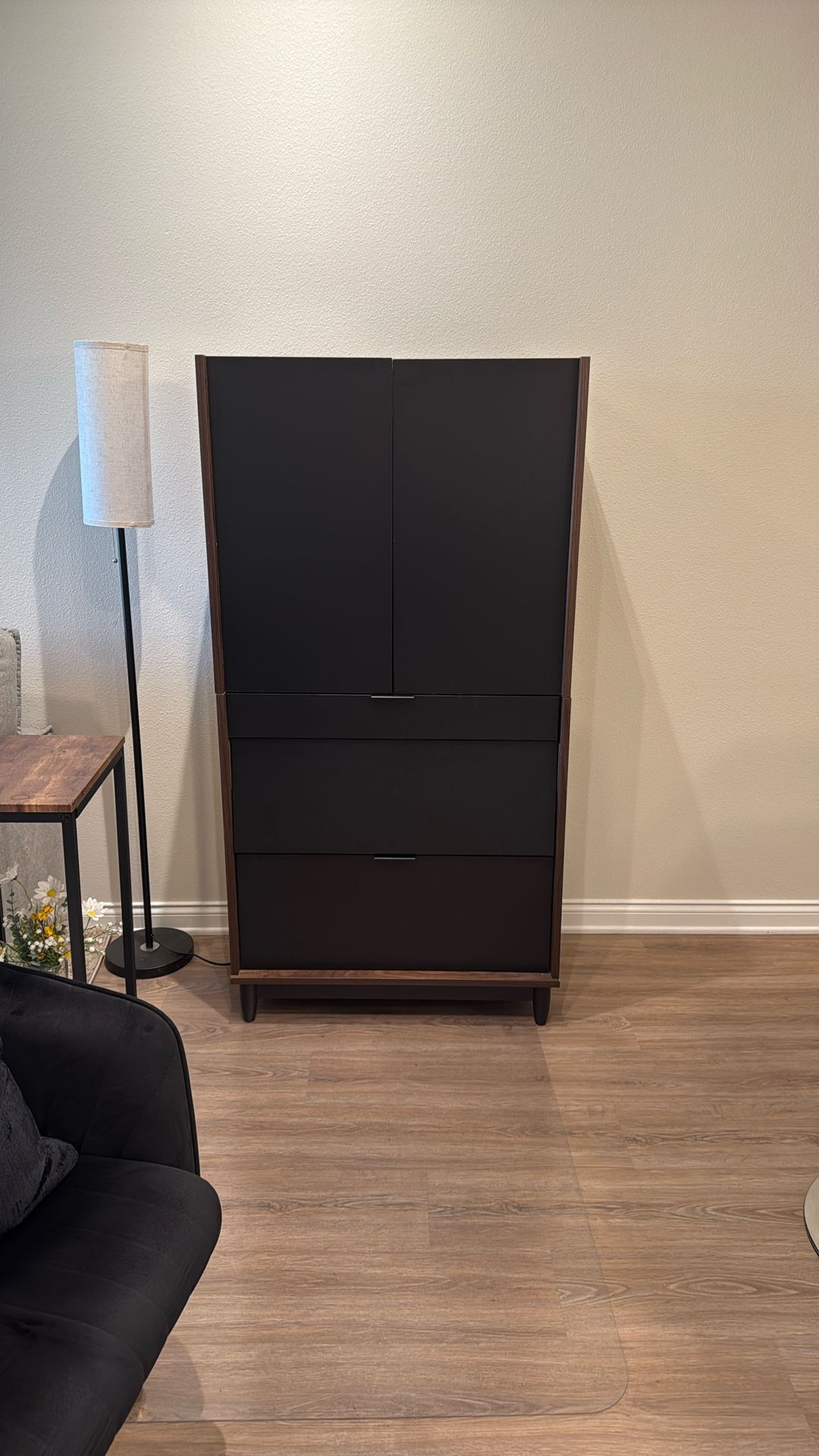 Black Desk Cabinet/Armoire + Chair