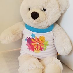 Build A Bear Workshop White Teddy Bear Plush Brown Nose 16" BAB Plush Tank Top 

