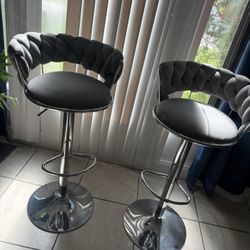 Set Of 2 Modern Gray Adjustable Barstools