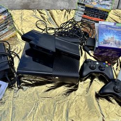 XBOX 360 SYSTEM CONSOLE AND 23 GAMES KINECT