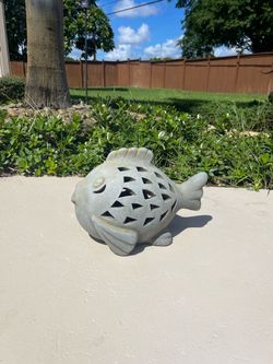 Stone Fish Lantern Garden Statue
