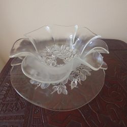 Vintage. Crystal Bowl With Plate. Center Piece. 
