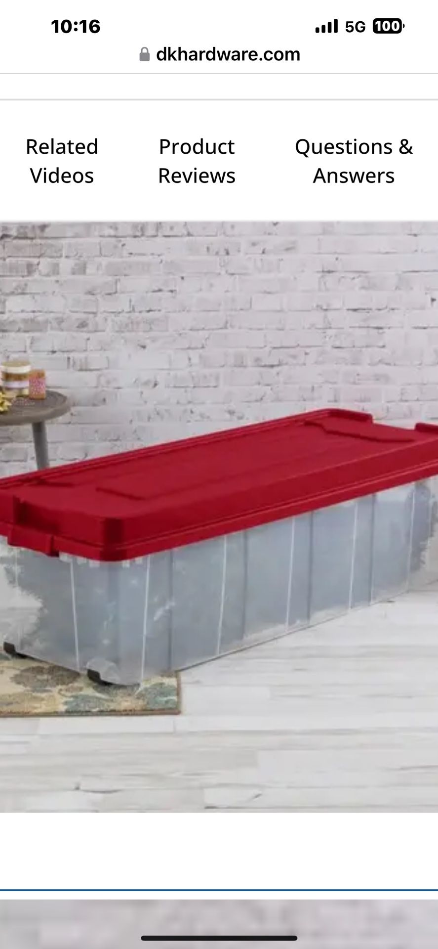 Sterilite Plastic 7.5 ft Christmas Tree Storage Container with Lid, Red