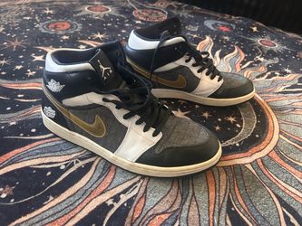 Air Jordan 1 Mid Black Gold Sneakers