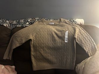 Tan Cable Knit Crewneck Sweater with Tags