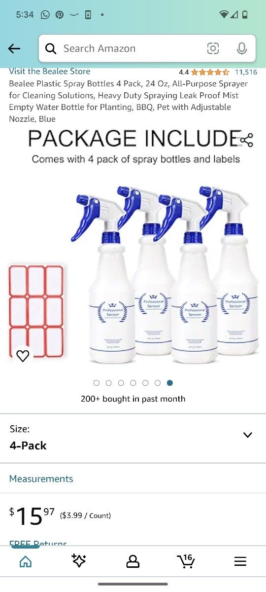Bealee Plastic Spray Bottles 4 Pack, 24 Oz, All-Purpose Sprayer for Cleaning Solutions, Heavy Duty Spraying Leak Proof Mist Empty Water Bottle for Pla