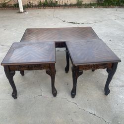 3 Piece Solid Wood Coffee Table Set – Coffee Table + 2 End Tables