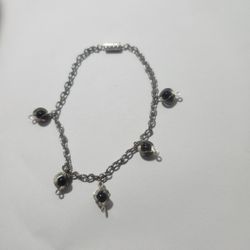 Silver And Black Bracelet  Ready For Charms Or As Is