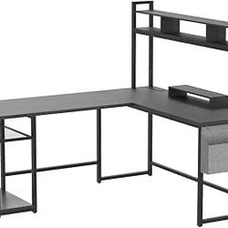 L Shaped Desk with Power Outlet & LED Strip
