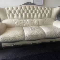 White Leather Tufted Couches