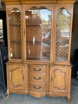 French Provincial Wood China Cabinet Hutch