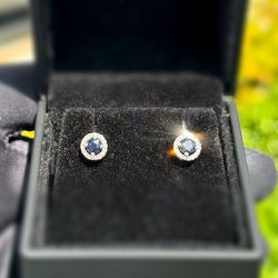 14k white gold sapphire natural diamonds 1.2CTW earrings