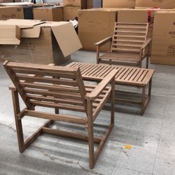 Solid Mango Wood 3 Piece Patio Set With Chairs And Table