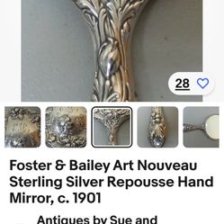 Sterling Silver Hand Mirror From 1901 Antique