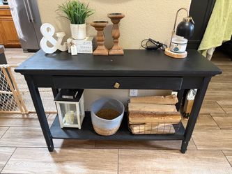 Custom Refinished Black Console Table / Entryway Table with Bottom Shelf