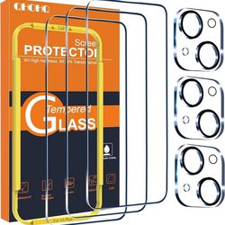 new  3 Pack Screen Protector for iPhone 15 Plus [6.7 Inch] with 3 Pack Camera Lens Protector, Tempered Glass Film, HD Clear, 9H Hardness, No Bubbles, 