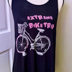 EXTREME BIKE TRIP Japanese Kanji Oversized Semi-Sheer Black Graphic Tank Top S