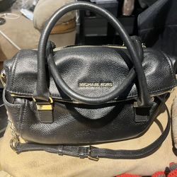 Michael Kors Weston Leather Medium Satchel Shoulder Crossbody Bag Black