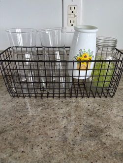 Glass Jars and Vases Set of 4 and basket