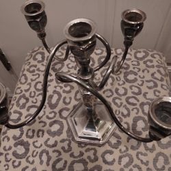 Antique Silver plated Tray & Candle holder 